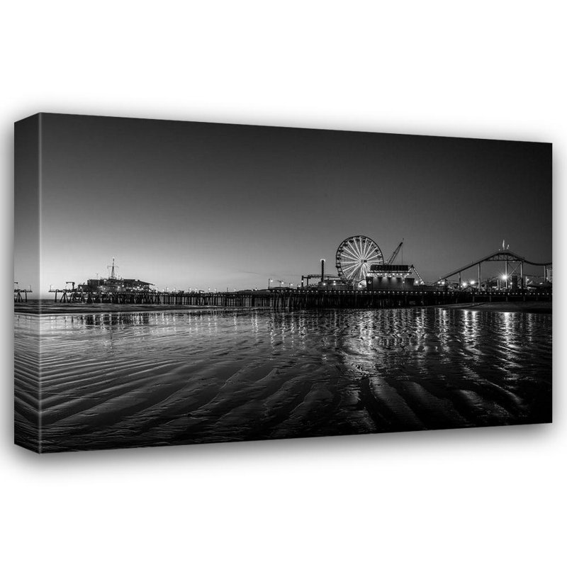 «Highsmith, Carol», art sur toile tendue: Santa Monica Pier at Sunset California - noir et blanc 50089-2, H 33 po x l 48 po