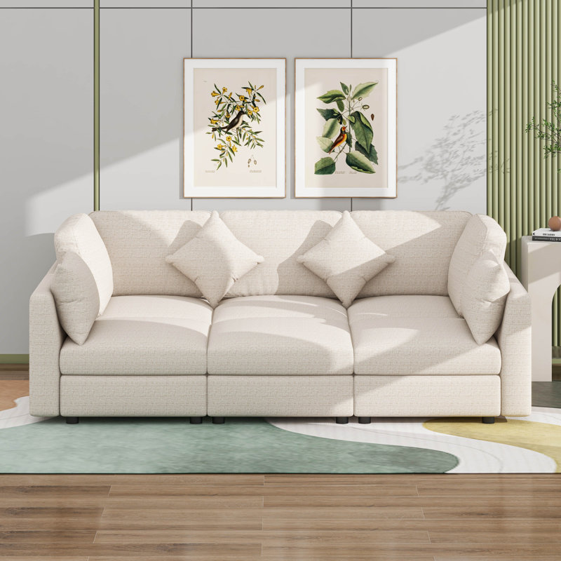 Sectional Modular Sofa,U-Shaped L-Shaped Couch With Movable Ottoman And 2 USB Ports, Beige