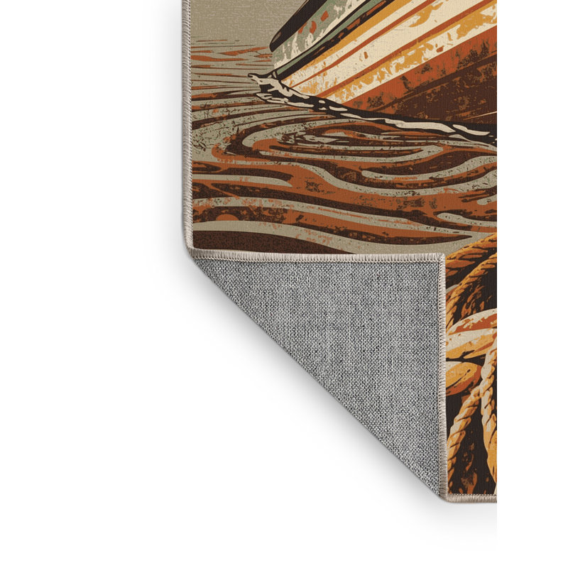 Machine Washable Mendon Fishing Boat Rustic Rug in Beige – Beige Binding, 5x8