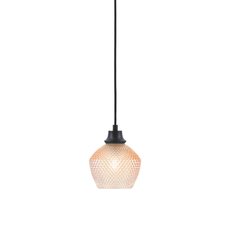 Luminaire suspendu Hulett au fini noir mat avec verre texturé ambre de 6 po
