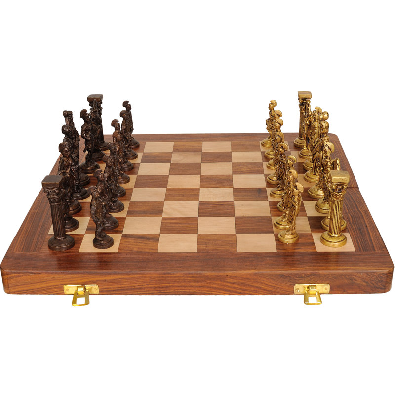 Jeu d'échecs en laiton et bois fabriqués à la main - Jeu de société de luxe avec pièces en métal lestées