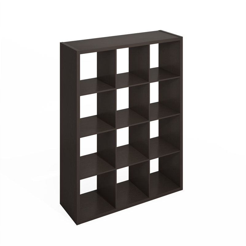 Organisateur de rangement à dossier ouvert Latitude Run® Simple, étagère sur pied, 12 cubes, chêne foncé, Chêne foncé
