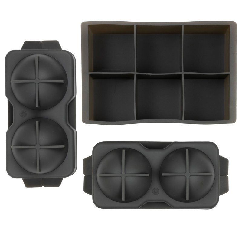 Tovolo Elements Whiskey Ice Mold Set, 6 Jumbo Cubes and 4 Spheres BPA-Free, Charcoal