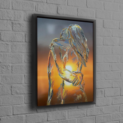 Couple romantique au coucher du soleil, art contemporain sur toile convenant à n'importe quelle pièce