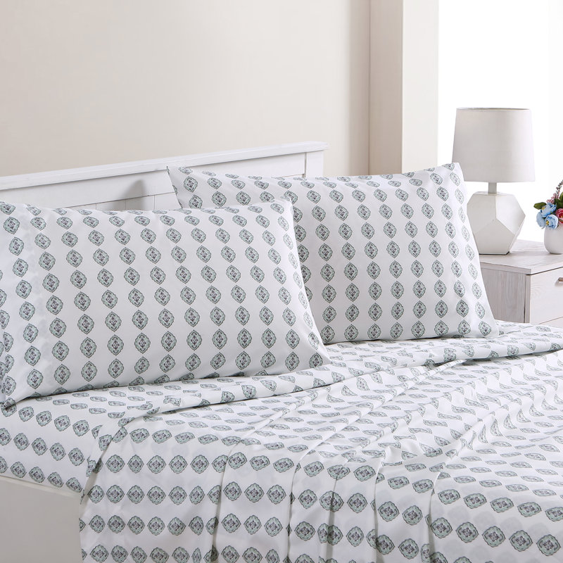 Ensemble de draps en microfibre 4 pièces Modern, King Sheet Set with 2 Pillowcases, Claire Geometric