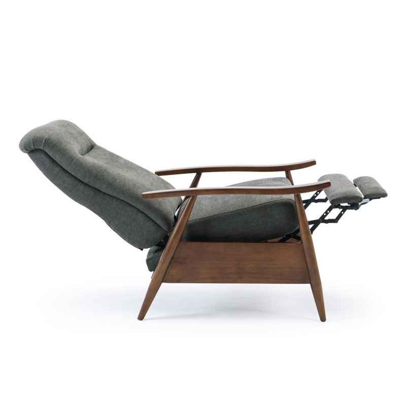 Fauteuil inclinable Saugus en tissu anthracite avec accoudoirs en bois de châtaignier