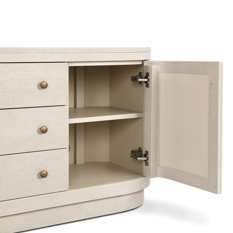 Amelia Media Console, Ivory Painted Linen