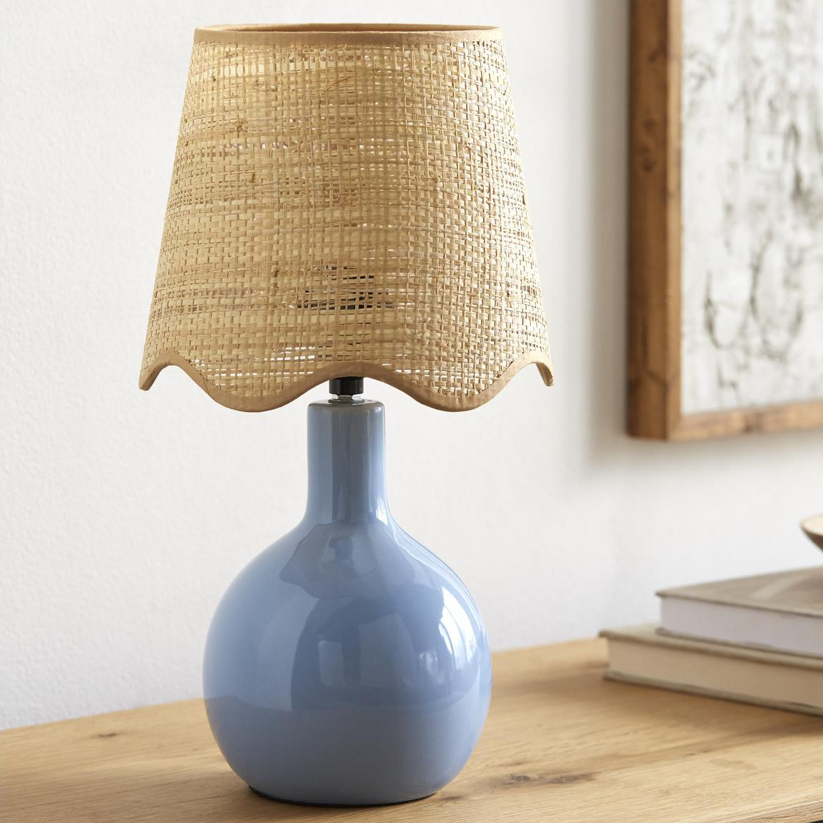 Maura Accent Table Lamp, Tan, Blue, 15"H x 9"W x 9"D