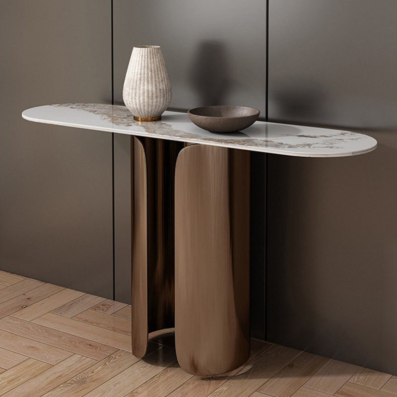 Console luxueuse de style italien, Blanc, Bronze, H 33,5 po x l 63 po x P 15,7 po