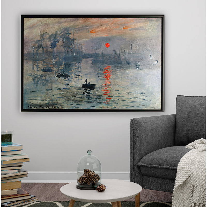 « Impression, soleil levant » par Claude Monet, impression sur toile, H 26 po x l 38 po x P 1,5 po, Cadre noir