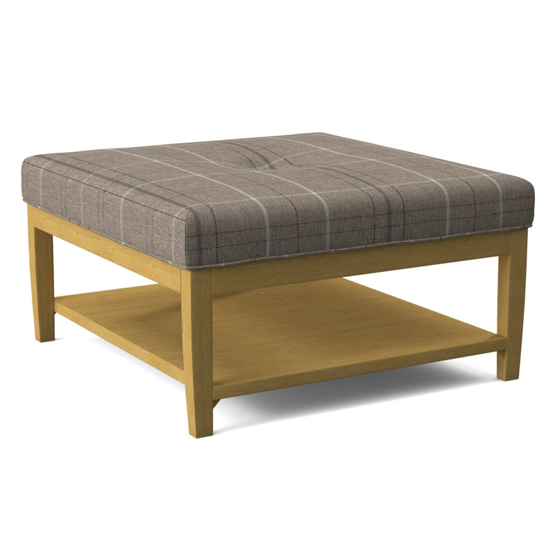 Hammond Square Ottoman, Antique Black Finish, Taupe Plaid; 0126-73