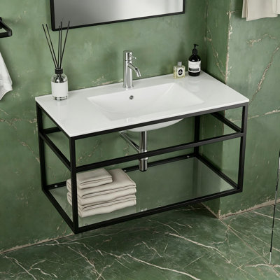 Meuble-lavabo flottant à cadre ouvert de 36 po avec dessus de lavabo intégré Babbit