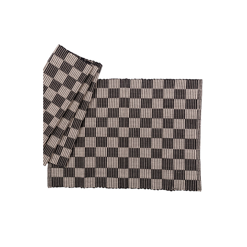 S/4 Handloomed Checkered Placemats, Black