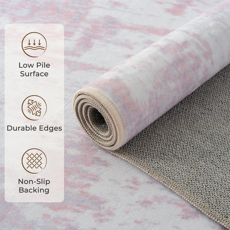 Modern Abstract Printed Area Rug Non-Slip Machine Washable Low Pile for Living Room Bedroom, Rectangle 5' x 7', Gray/Pink