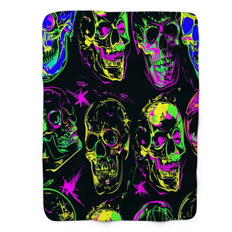 Fluorescent Craniums - 1 pièce Sherpa Premium, Grand lit