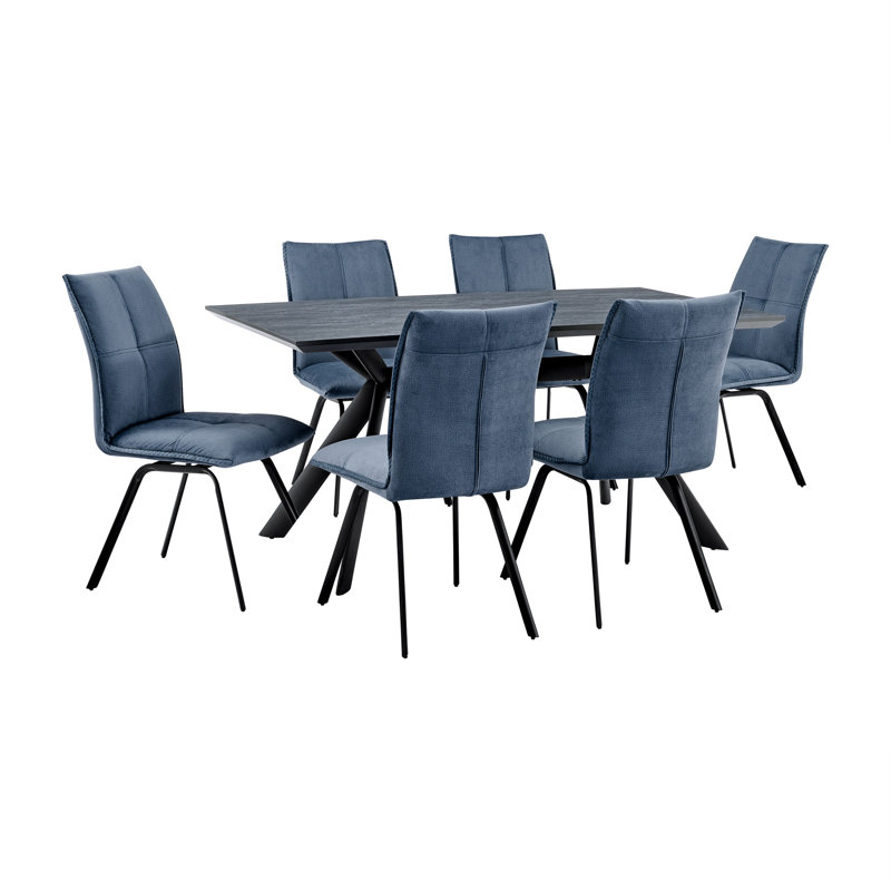 Ensemble repas 6 personnes Roosa, Gris anthracite, Bleu, 7 pièces