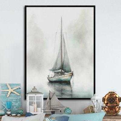 Voilier ancré dans le brouillard - art mural bateau côtier