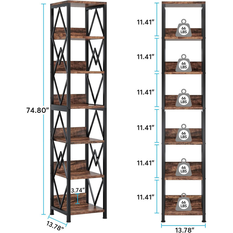 Amulya 35cm W Metal Shelving Unit, Black/Rustic Brown