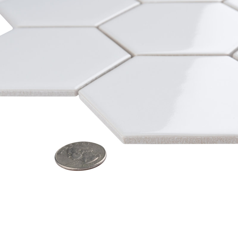Metro Super 4" Hex Glossy White 10" x 11-1/2" Porcelain Mosaic Floor and Wall Tile