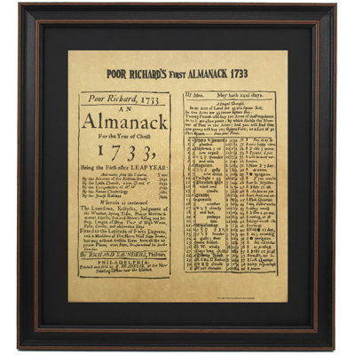 First Poor Richard's Almanack 1733 | Framed Textual Art Print on Antique Parchment
