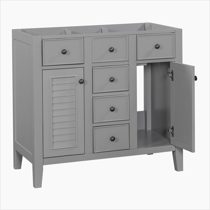 Gray 36" Freestanding Bathroom Vanity with Five Drawers