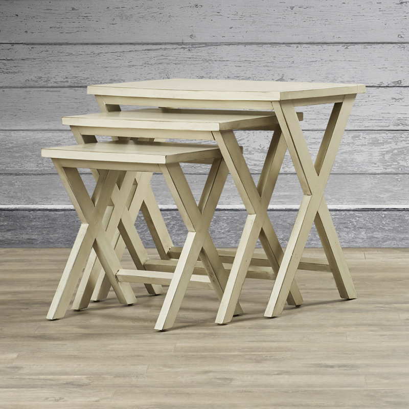 Tables gigognes en bois massif Joanna, Blanc