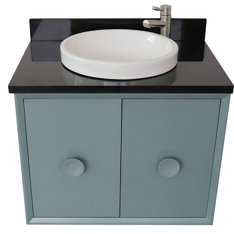 Ensemble de meuble-lavabo mural simple 31 po Crumley, Bleu aqua / noir galaxie