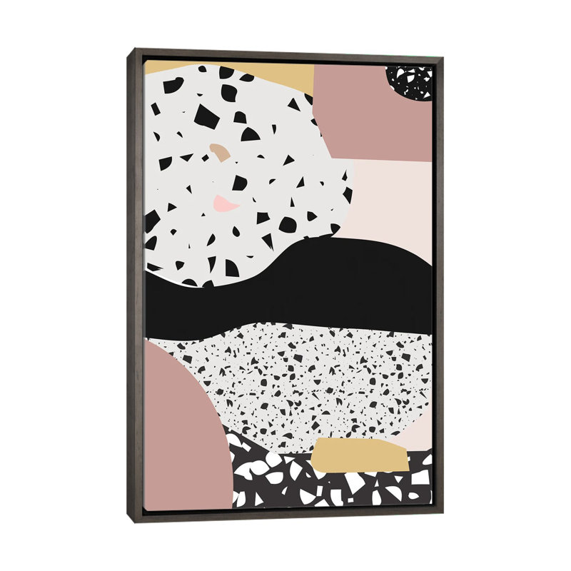 Rose terrazzo-impression d’art graphique, Pas de tapis, H 26 po x l 18 po x 1,5 po, Toile avec cadre gris
