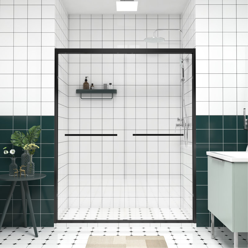 Cabine de douche coulissante en aluminium à double cadre en aluminium avec verre trempé de 1/4 po de 6 mm et de conception sécuritaire