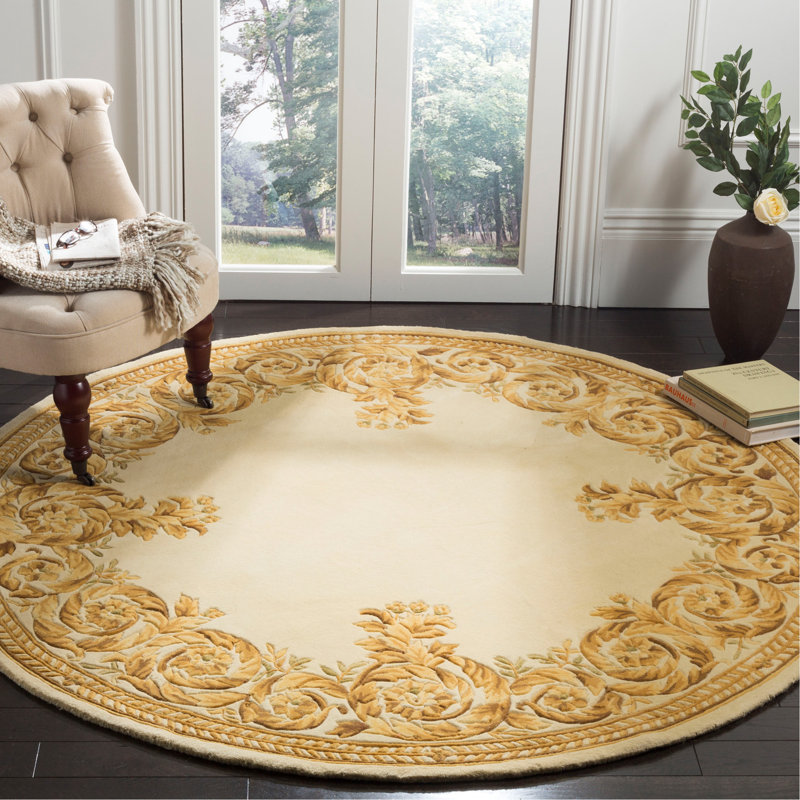 Lenora Naples Hand Tufted Wool Pile Floral Rug, Round 8'