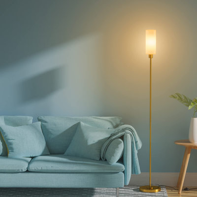 Lampe sur pied rétro en laiton et verre doré | Style minimaliste, température de couleur réglable