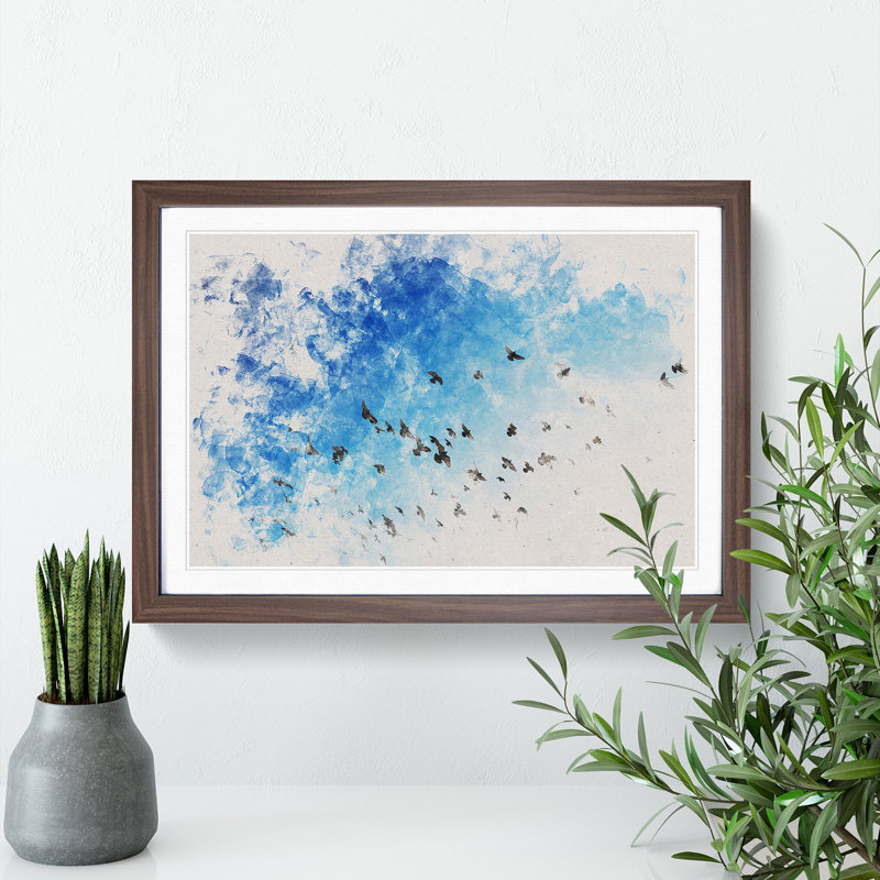 Flying Pigeons - Picture Frame Painting, 48cm H x 65cm W x 2cm D, Walnut Framed