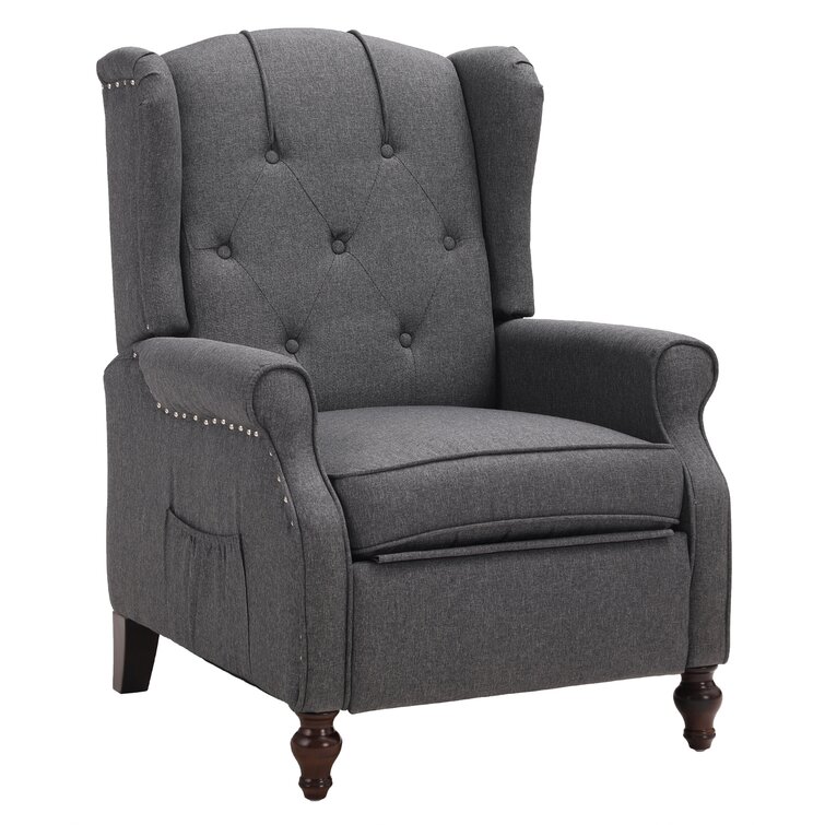 Modern Living Room Recliner Made of Thick Cushion Fabric with Massage Function Latitude Run Fabric: Gray Linen Blend