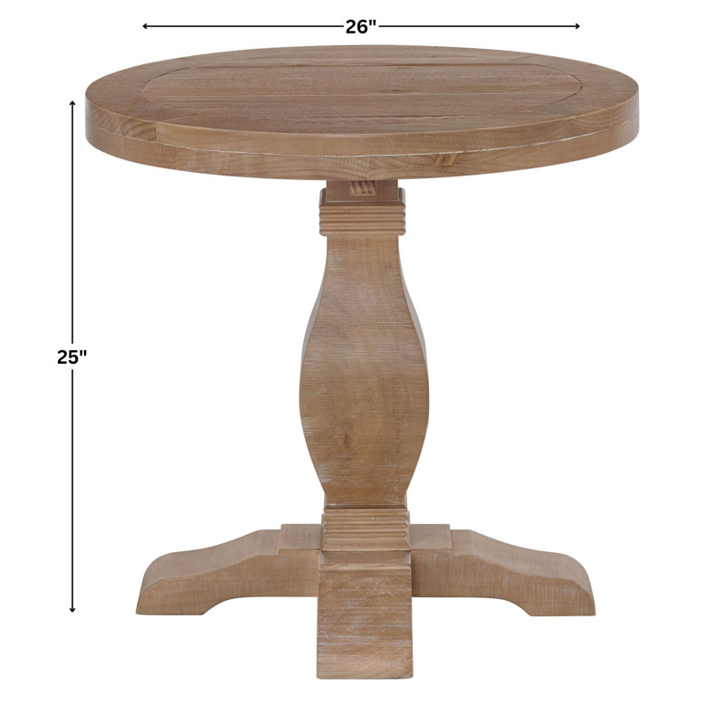 Sarcoline Solid Wood Round Pedestal End Table, Driftwood