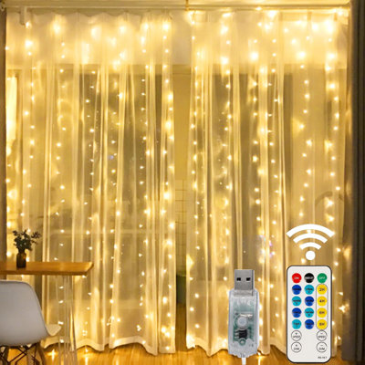 Window Curtain String Lights, 300 LED 8 Lighting Modes Fairy Copper Light with Remote -  The Holiday AisleÂ®, 93818AAF63DA4305B00469345DBCD41D