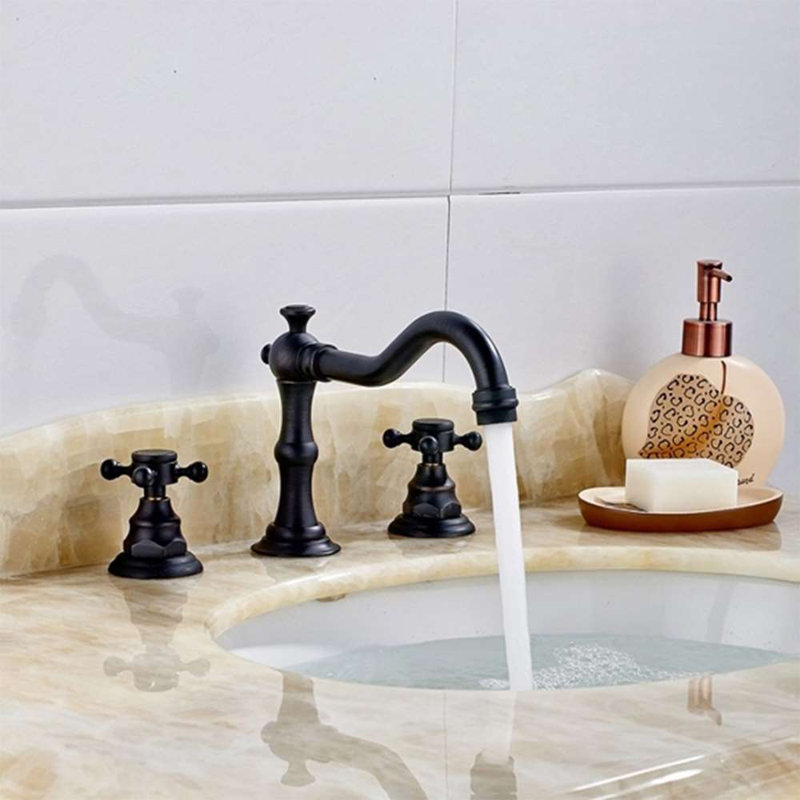 Robinet de lavabo de salle de bain noir mat à deux poignées BathSelect
