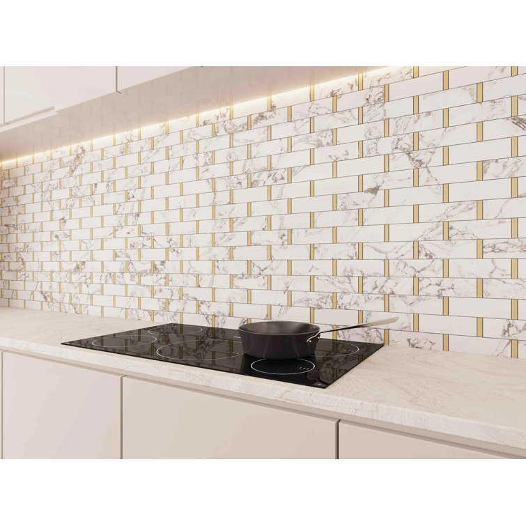 White Marble and Trim 11x12 Mosaic Subway Wall and Floor Tile