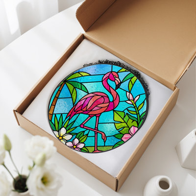 7.8"H Flamingo Tropical Stained Glass Window Panel