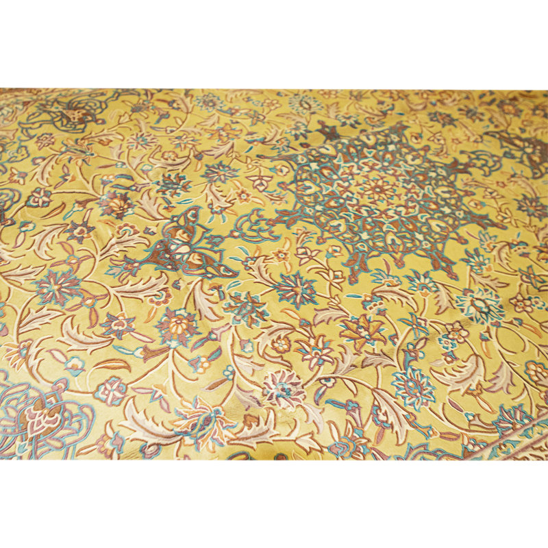 Hand Knotted Wool Area Rug in Gold