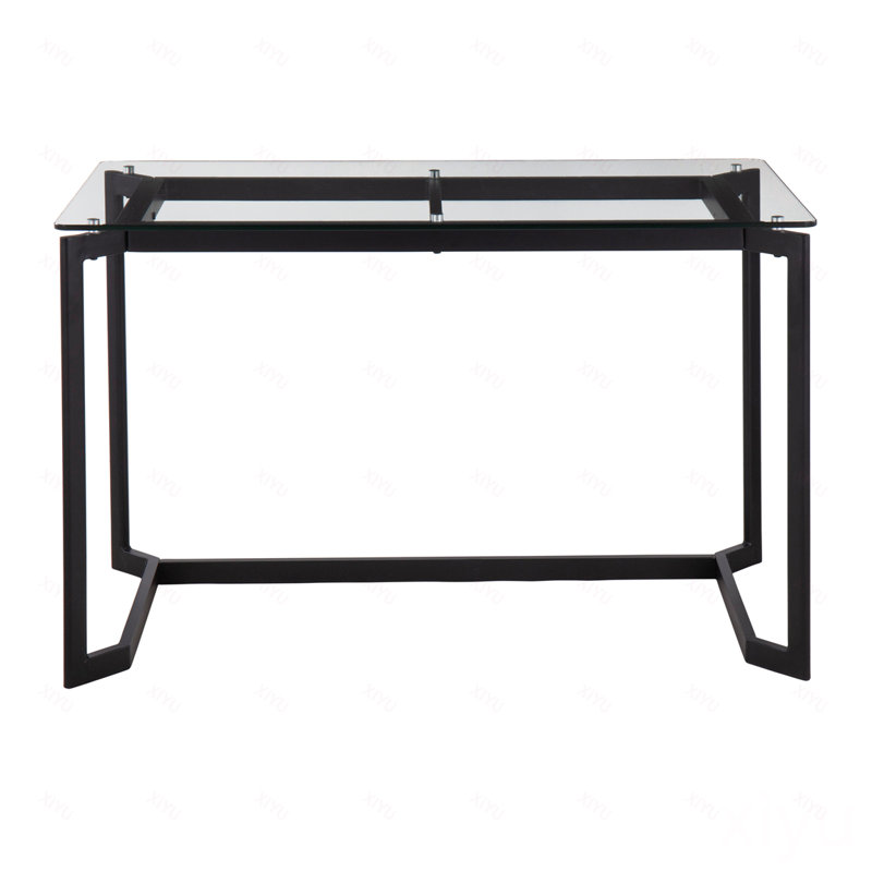 Bureau moderne en acier noir avec plateau en verre transparent