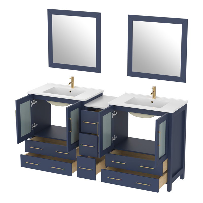  Ensemble de meuble-lavabo double 72 "avec miroir, Bleu