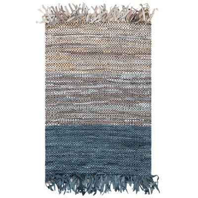 Grund Hand Woven Leather/Cotton/Jute Rug in Blue/Grey