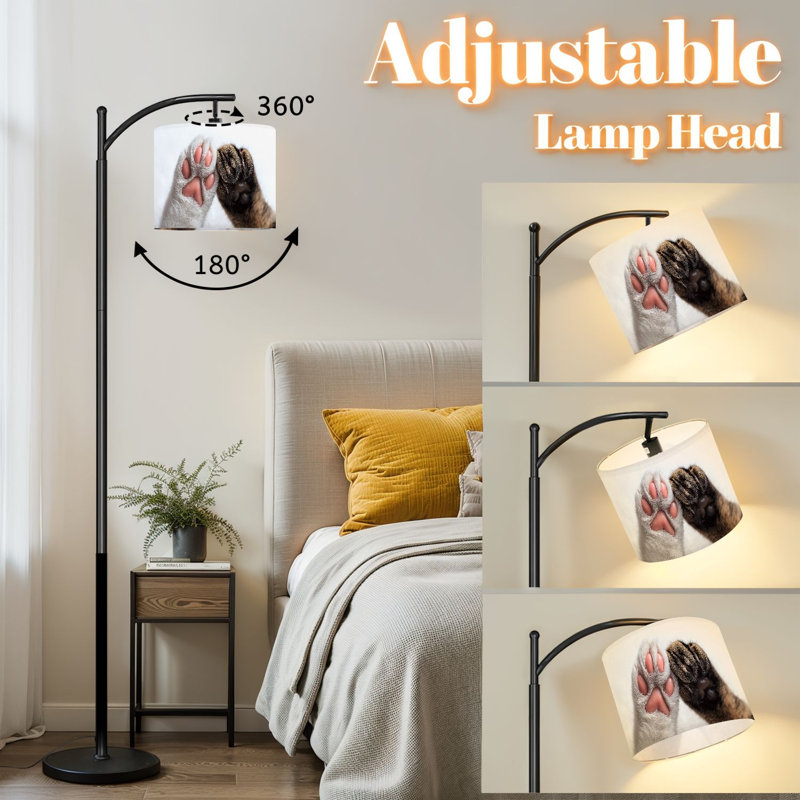 Lampe sur pied à arc avec abat-jour ajustable, pattes de chien ensemble, lampe sur pied blanche, 3 températures de couleur, gradateur haut avec interrupteur au pied pour la chambre à coucher