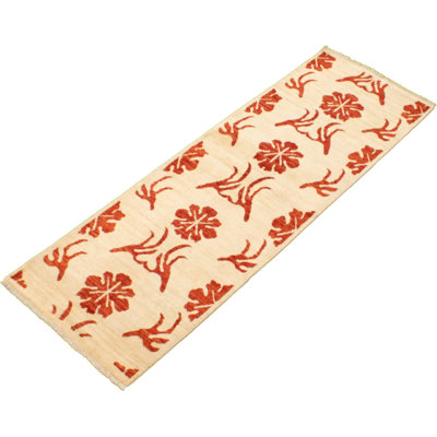 Tapis de zone crème crème 2 pi 8 po x 8 pi 0 po en laine oriental à la main one-of-from-kind-noué la Ziegler