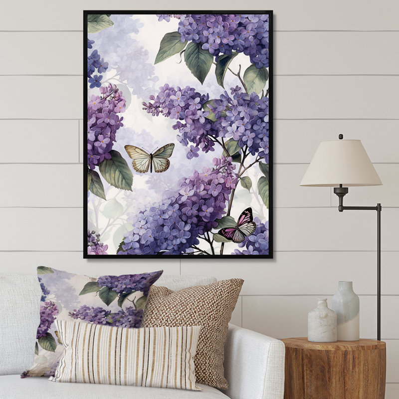 Fleurs mauves lilas mauves sur toile, H 20 po x l 12 po x P 1 po, Toile noire