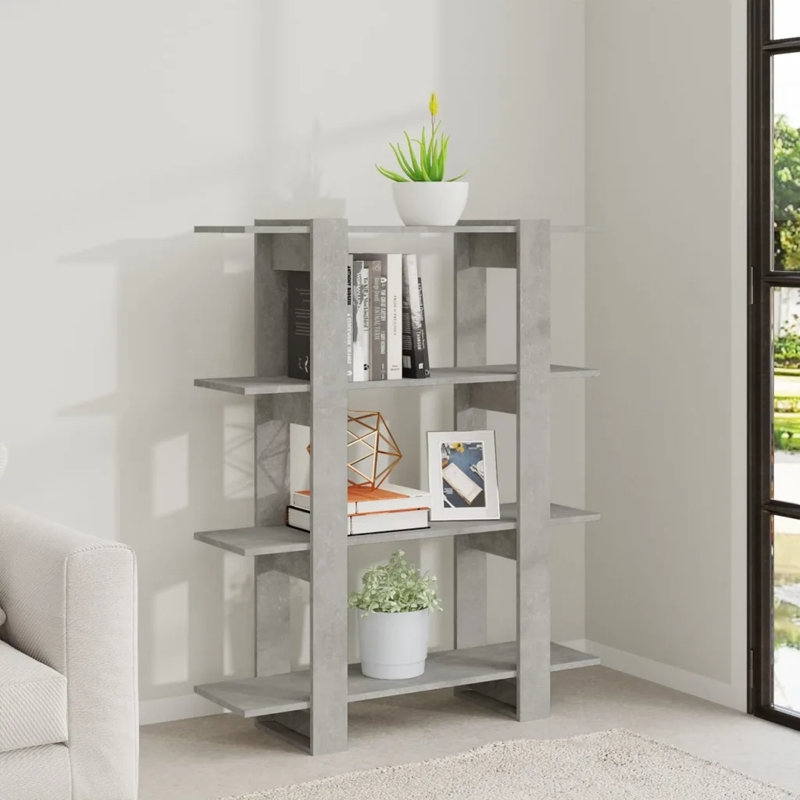 Burnaby 123.5cm H Etagere Bookcase, Concrete Grey, 123.5cm H x 100cm W x 30cm D