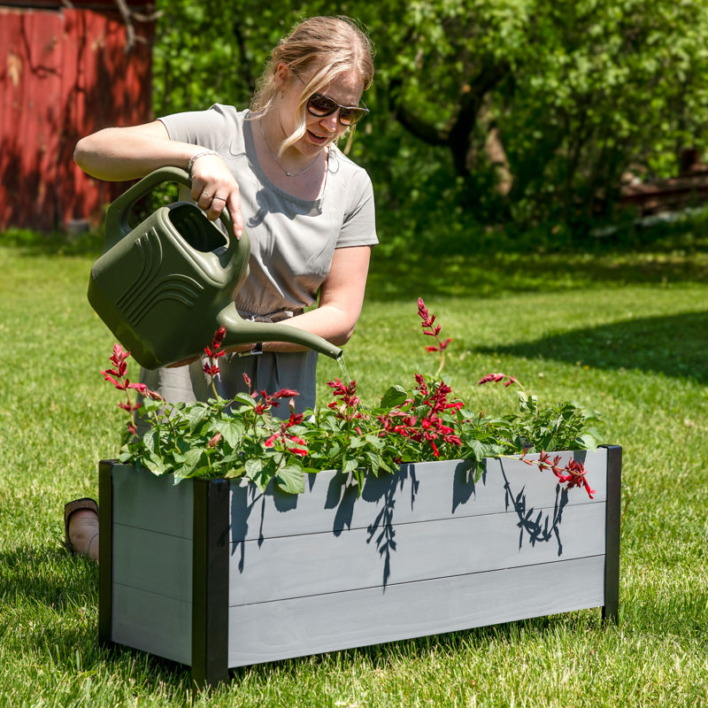 Gray Acacia Wood Raised Garden Bed Planter Box with Removable Bag