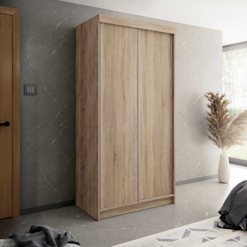 Akif 2 Door Solid + Manufactured Wood Wardrobe, Natural Wood