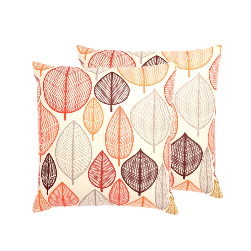 Housse et insert de coussin décoratif Leaf - ensemble de 2, Polyester / bourre de polyester, Orange / rouge