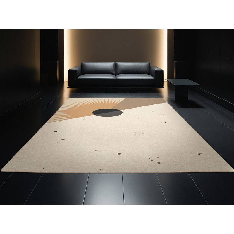Soft Plush Menahan Eclipse Scene Minimalist Area Rug in Beige – Beige Binding, 7x9
